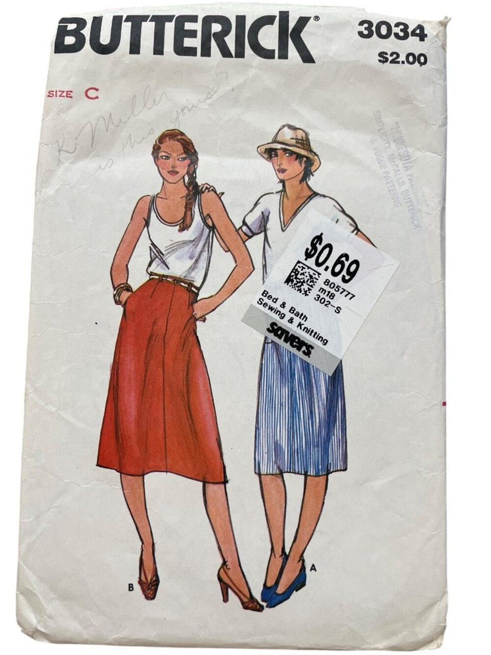 Vintage Butterick 3034 Sewing Pattern Size C 16-18-20 Misses Skirts Retro UNCUT